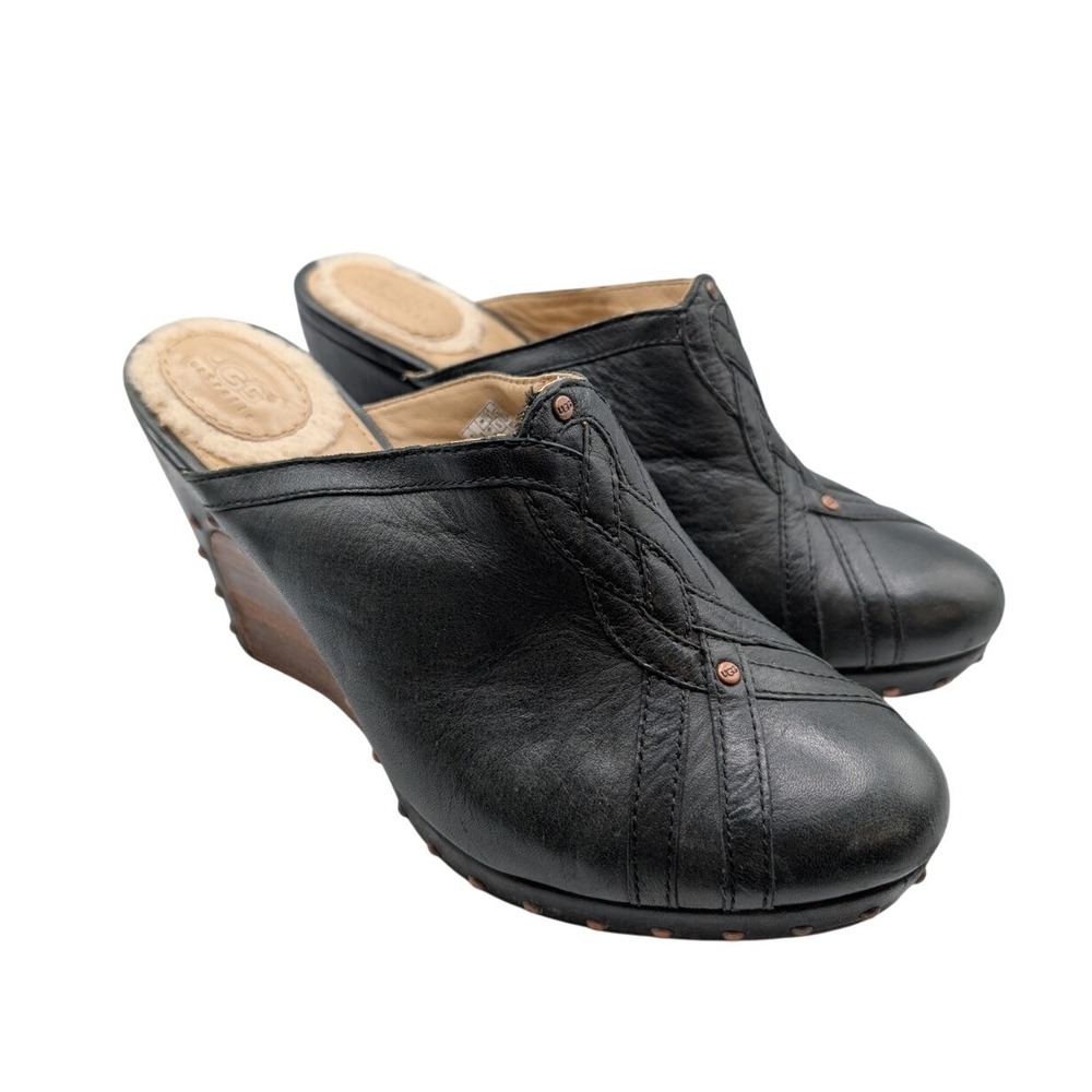 Ugg Abigail Sheepskin Leather Studded Wedge Mule Clogs Shoes 1716 Black 8/39